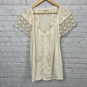 Old Navy Bohemian Boho Festival Tunic Top Ruffle and Lace detail L Ivory